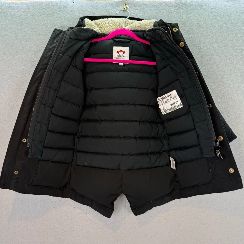 Appaman - little Boys Down Coat Sherpa hooded full zip up winter Jacket black 3T